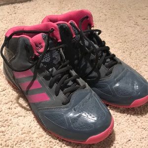 Pink adidas basketball shoes